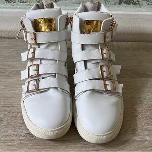 Men’s White and Gold High-Top J75 Sneakers